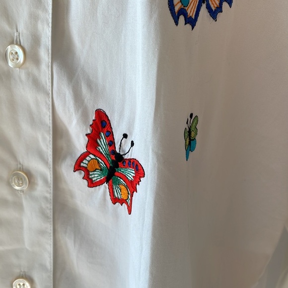 ESCADA by Margaretha Ley cotton white button up shirt embroidered butterflies M - Picture 8 of 16
